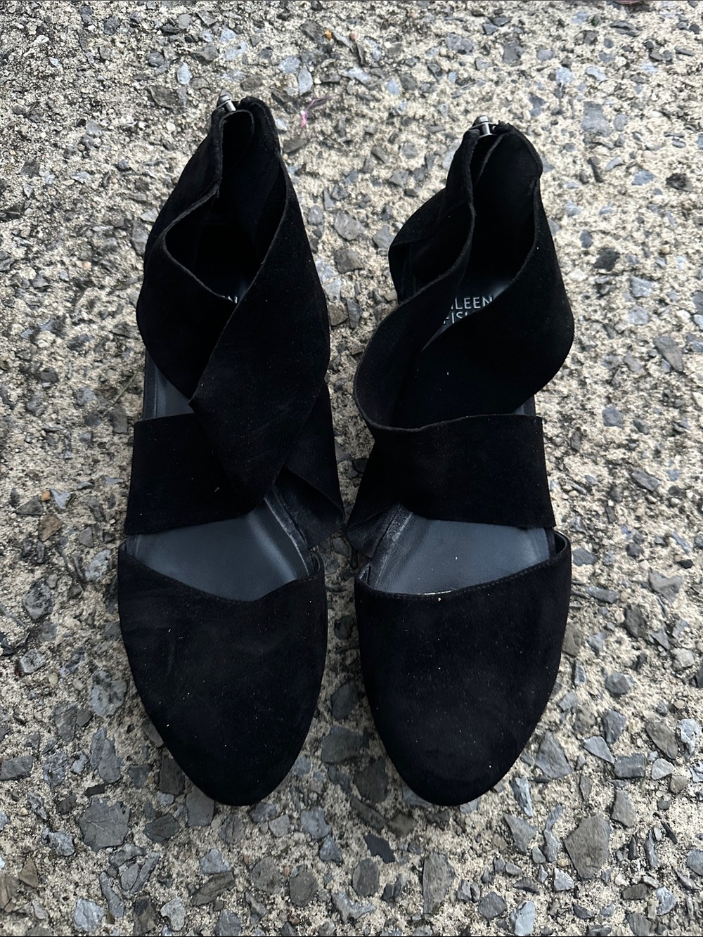 Eileen Fisher Black Suede Twist Strap Heels